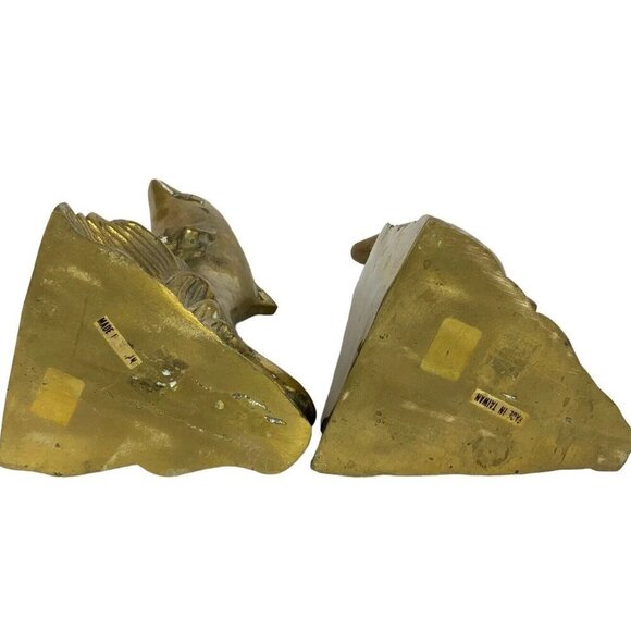 Vintage Brass Dolphin Waves Bookends Mid Century Home Library Decor Taiwan - Picture 7 of 8